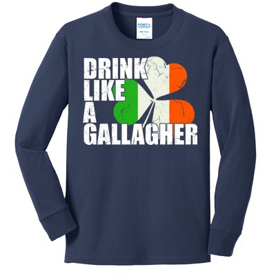 Drink Like A Gallagher Irish Clover Kids Long Sleeve Shirt