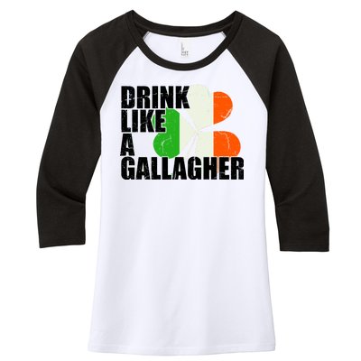 Drink Like A Gallagher Irish Clover Women's Tri-Blend 3/4-Sleeve Raglan Shirt