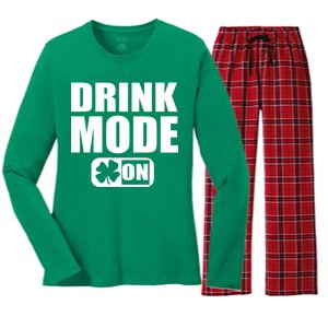 Drink Mode On Funny St. Patrick's Day Women's Long Sleeve Flannel Pajama Set 