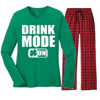 Drink Mode On Funny St. Patrick's Day Women's Long Sleeve Flannel Pajama Set 