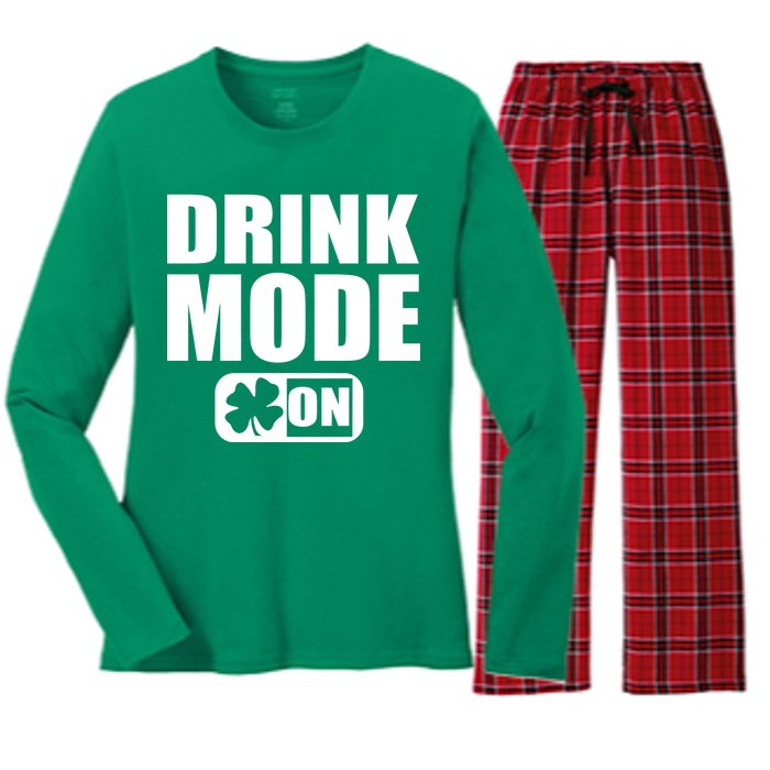 Drink Mode On Funny St. Patrick's Day Women's Long Sleeve Flannel Pajama Set 