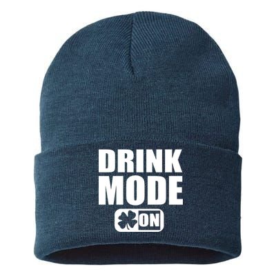 Drink Mode On Funny St. Patrick's Day Sustainable Knit Beanie