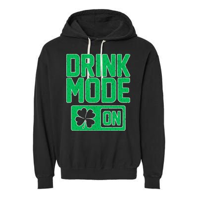 Drink Mode On Irish Clover Garment-Dyed Fleece Hoodie
