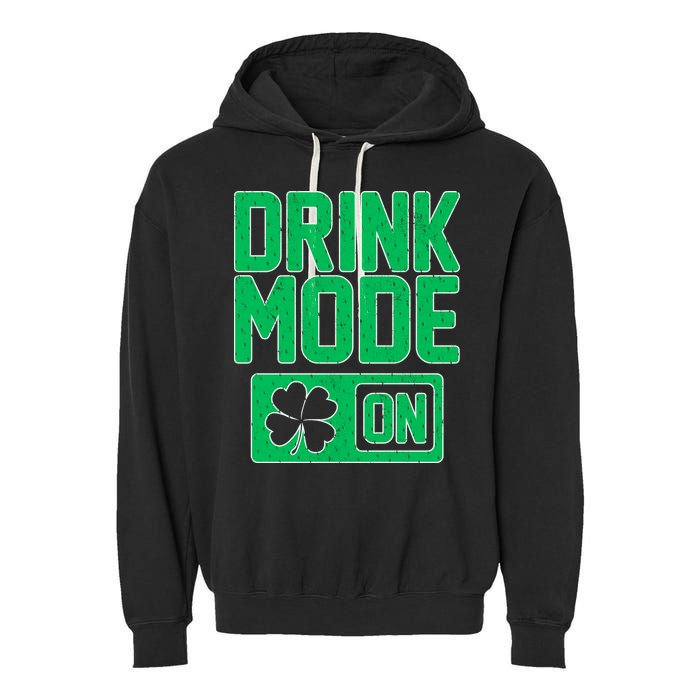 Drink Mode On Irish Clover Garment-Dyed Fleece Hoodie