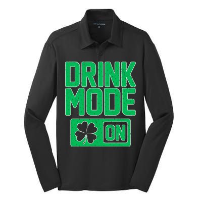 Drink Mode On Irish Clover Silk Touch Performance Long Sleeve Polo