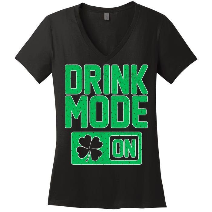 Drink Mode On Irish Clover Women's V-Neck T-Shirt