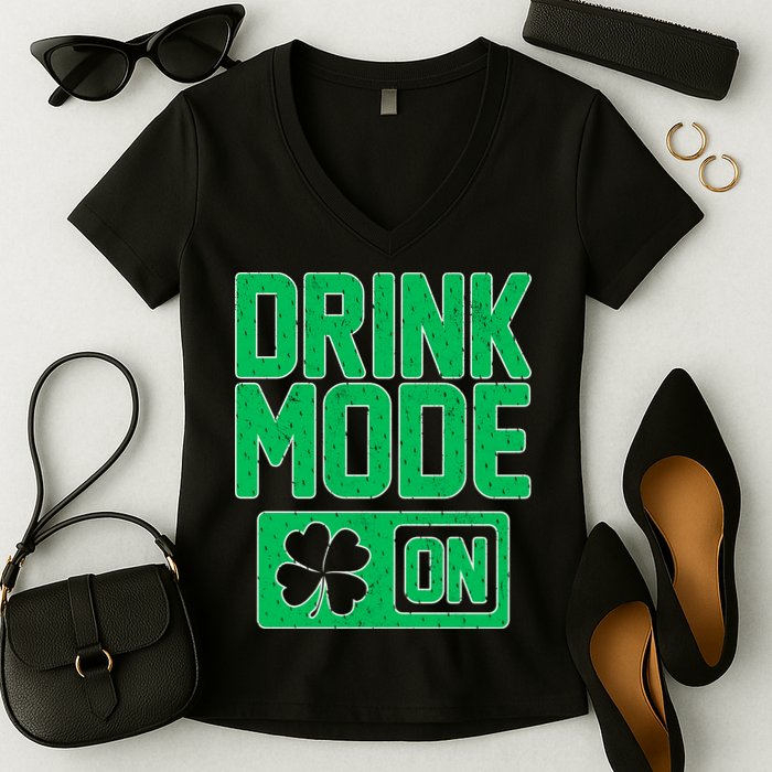 Drink Mode On Irish Clover Women's V-Neck T-Shirt