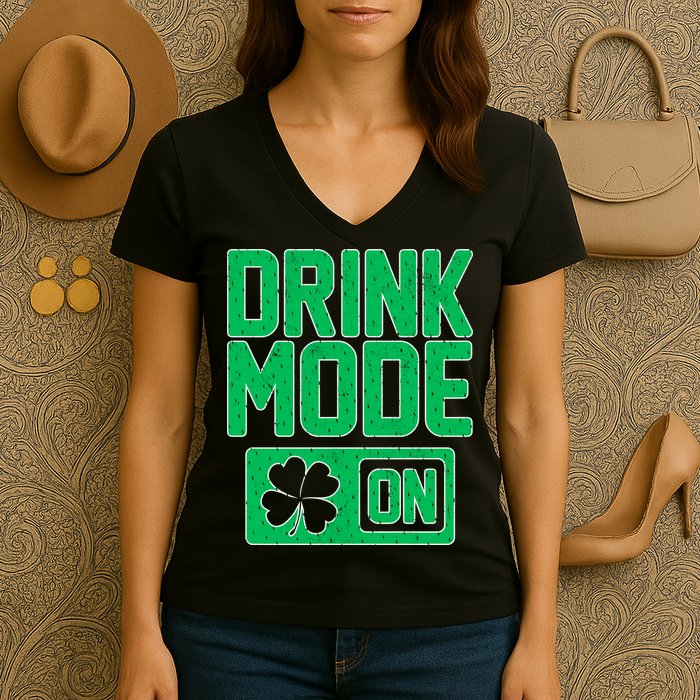 Drink Mode On Irish Clover Women's V-Neck T-Shirt