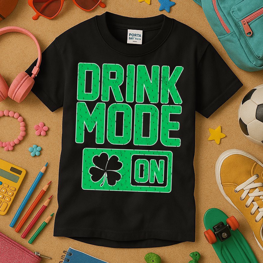 Drink Mode On Irish Clover Kids T-Shirt
