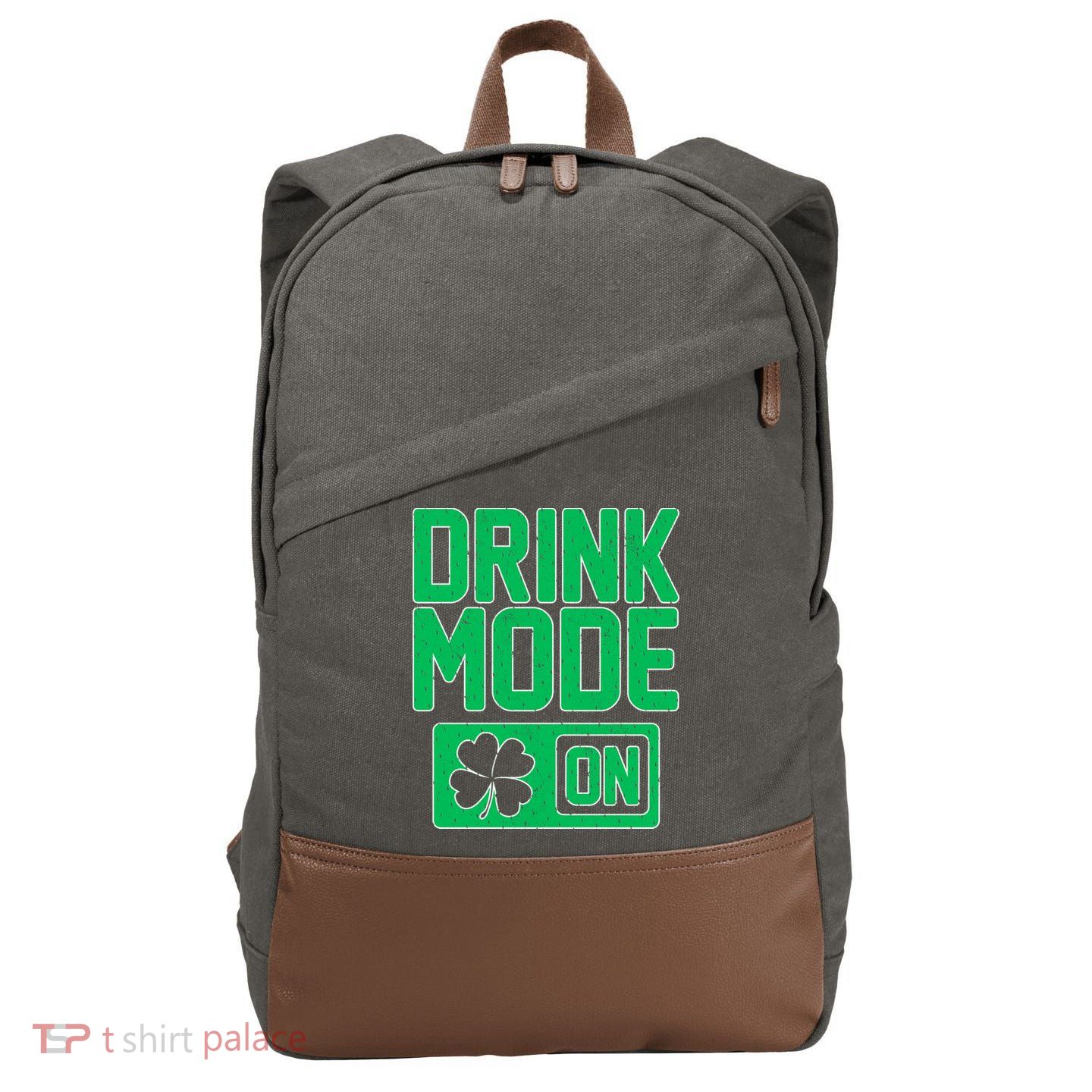 Drink Mode On Irish Clover Cotton Canvas Backpack