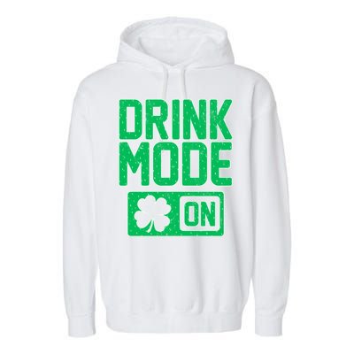 Drink Mode On Irish Clover Garment-Dyed Fleece Hoodie