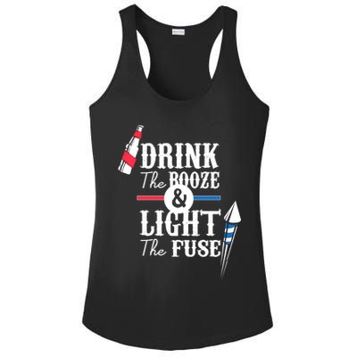 Drink The Booze Light The Fuse Ladies PosiCharge Competitor Racerback Tank