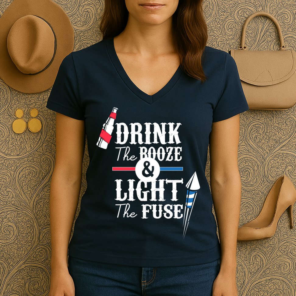 Drink The Booze Light The Fuse Women's V-Neck T-Shirt