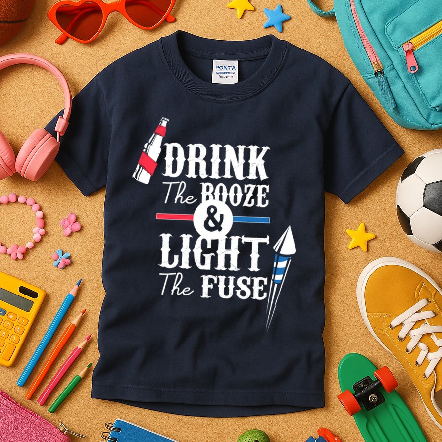 Drink The Booze Light The Fuse Kids T-Shirt