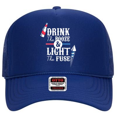 Drink The Booze Light The Fuse High Crown Mesh Back Trucker Hat