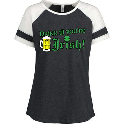 Drink Til' Your Irish Beer Pitcher St. Patrick's Day Enza Ladies Jersey Colorblock Tee