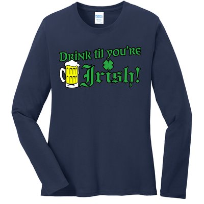 Drink Til' Your Irish Beer Pitcher St. Patrick's Day Ladies Long Sleeve Shirt