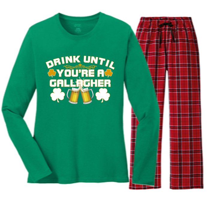 Drink Until You're a Gallagher Funny St. Patrick's Day Drinking Women's Long Sleeve Flannel Pajama Set 