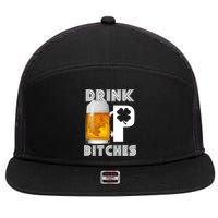 Drink Up Bitches Funny St. Patrick's Day Beer Drinking 7 Panel Mesh Trucker Snapback Hat