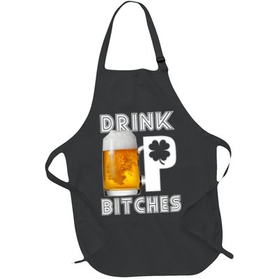 Drink Up Bitches Funny St. Patrick's Day Beer Drinking Full-Length Apron With Pockets