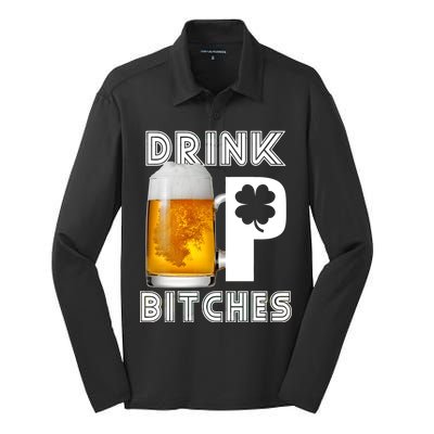 Drink Up Bitches Funny St. Patrick's Day Beer Drinking Silk Touch Performance Long Sleeve Polo