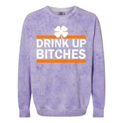 Drink Up Bitches Irish Clover Colorblast Crewneck Sweatshirt