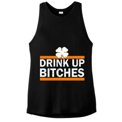 Drink Up Bitches Irish Clover Ladies PosiCharge Tri-Blend Wicking Tank
