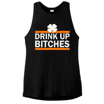 Drink Up Bitches Irish Clover Ladies PosiCharge Tri-Blend Wicking Tank