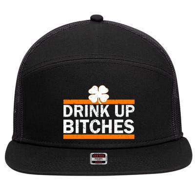 Drink Up Bitches Irish Clover 7 Panel Mesh Trucker Snapback Hat