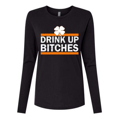 Drink Up Bitches Irish Clover Womens Cotton Relaxed Long Sleeve T-Shirt