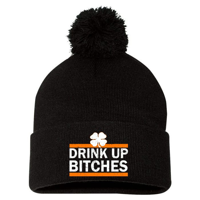Drink Up Bitches Irish Clover Pom Pom 12in Knit Beanie