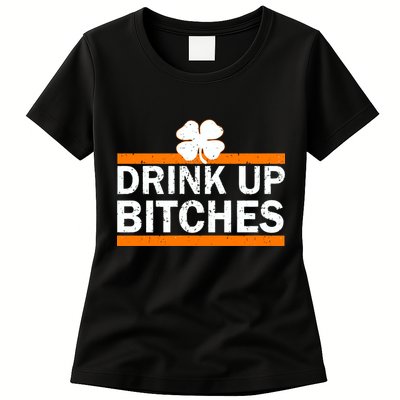 Drink Up Bitches Irish Clover Womens T-Shirt