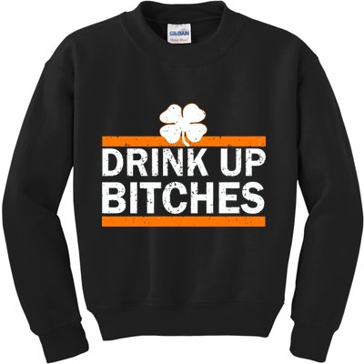 Drink Up Bitches Irish Clover Kids Sweatshirt
