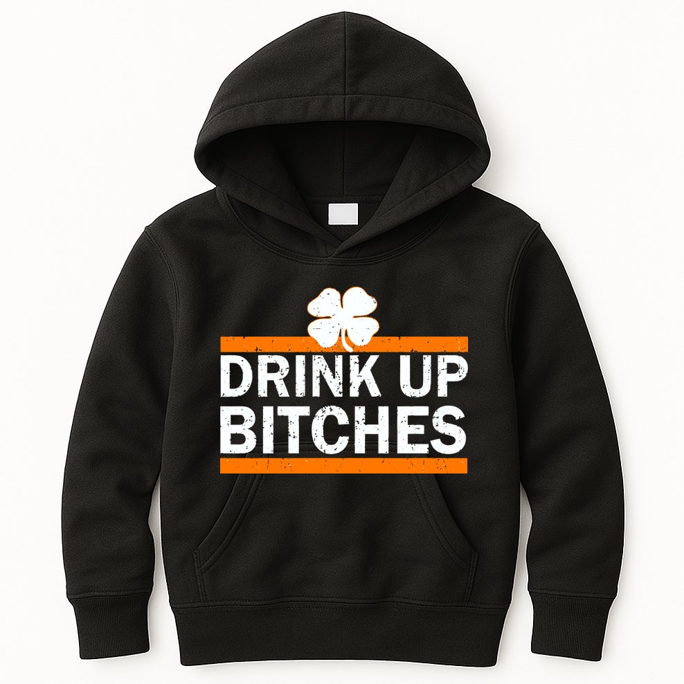Drink Up Bitches Irish Clover Kids Hoodie