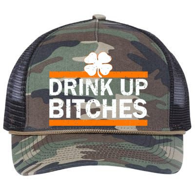 Drink Up Bitches Irish Clover Retro Rope Trucker Hat Cap