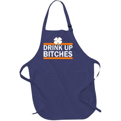 Drink Up Bitches Irish Clover Full-Length Apron With Pockets