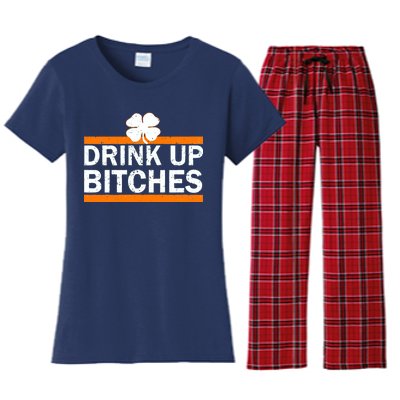 Drink Up Bitches Irish Clover Women's Flannel Pajama Set