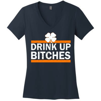 Drink Up Bitches Irish Clover Women's V-Neck T-Shirt