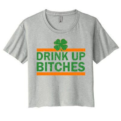 Drink Up Bitches Irish Clover Women's Crop Top Tee