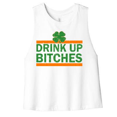 Drink Up Bitches Irish Clover Women's Racerback Cropped Tank