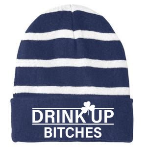 Drink Up Bitches Simple Logo Striped Beanie with Solid Band