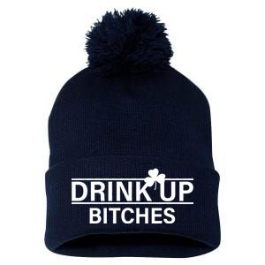 Drink Up Bitches Simple Logo Pom Pom 12in Knit Beanie