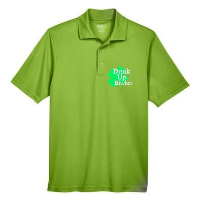 Drink Up Bitches St Patrick's Day Clover Men's Origin Performance Pique Polo