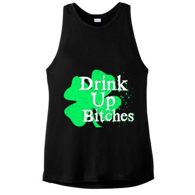 Drink Up Bitches St Patrick's Day Clover Ladies PosiCharge Tri-Blend Wicking Tank