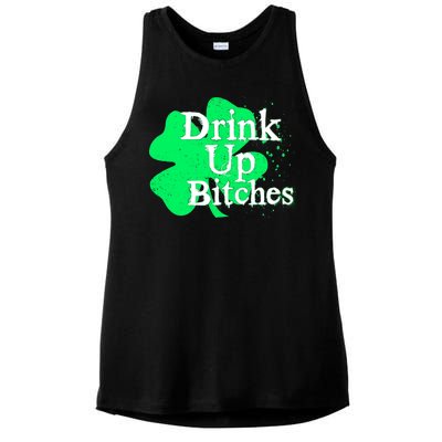 Drink Up Bitches St Patrick's Day Clover Ladies PosiCharge Tri-Blend Wicking Tank