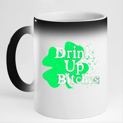 Drink Up Bitches St Patrick's Day Clover 11oz Black Color Changing Mug