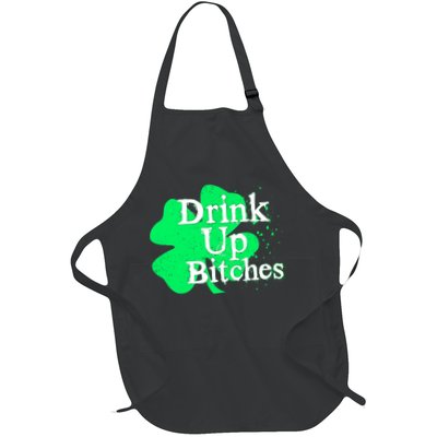 Drink Up Bitches St Patrick's Day Clover Full-Length Apron With Pockets