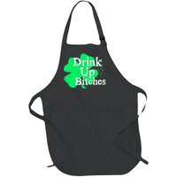 Drink Up Bitches St Patrick's Day Clover Full-Length Apron With Pockets