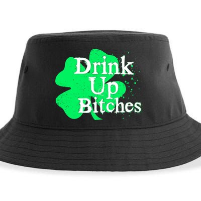 Drink Up Bitches St Patrick's Day Clover Sustainable Bucket Hat