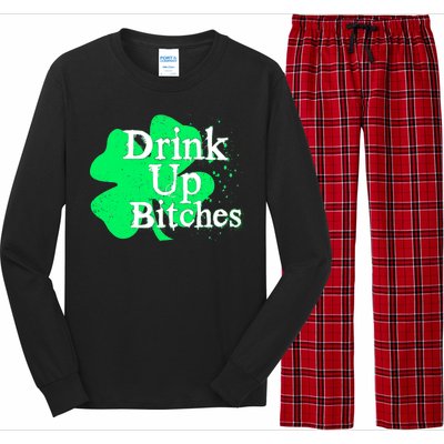 Drink Up Bitches St Patrick's Day Clover Long Sleeve Pajama Set